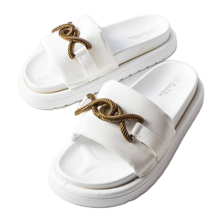 Białe klapki na platformie Frédérique