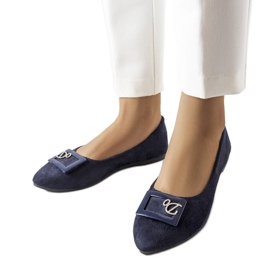 Granatowe balerinki z cyrkoniami Fleming niebieskie