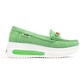 Zielone mokasyny damskie Shelovet na platformie