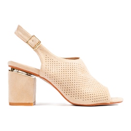 Zamszowe beżowe sandały na obcasie Vinceza beżowy