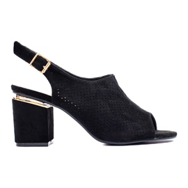 Zamszowe czarne sandały na obcasie Vinceza
