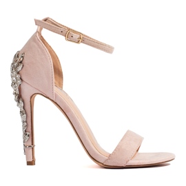 Sandały damskie z ozdobnym obcasem Shelovet beżowy