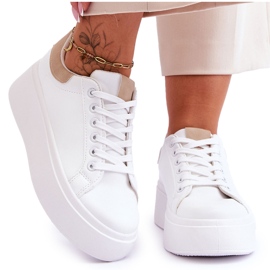 Buty Sportowe Na Masywnej Platformie Biało-Beżowe Boneti białe