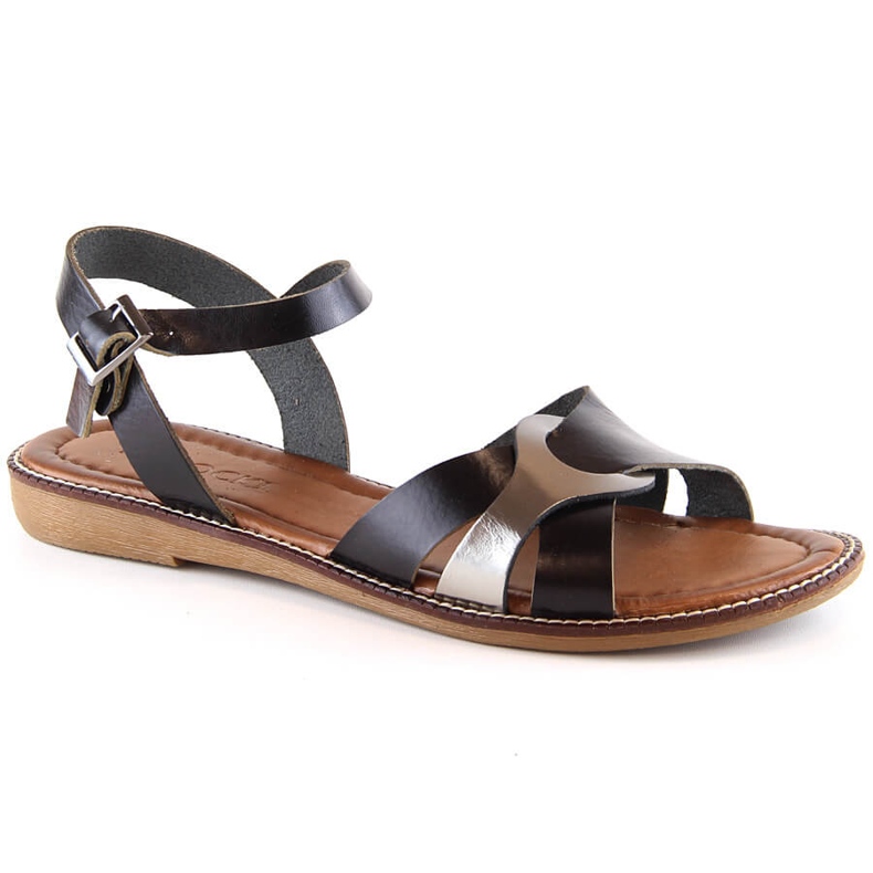 Sandały damskie płaskie czarne Potocki RS64012