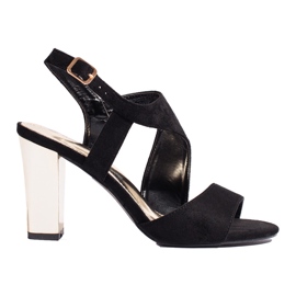 Sandały na słupku czarne zamszowe Shelovet