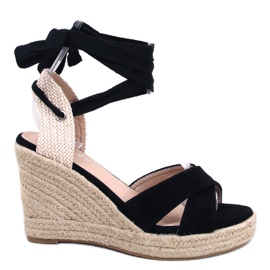 Espadryle na koturnie plecione boho czarne M319P Black
