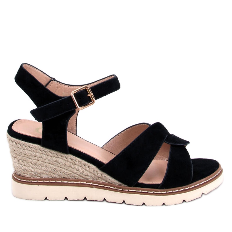 BM Espadryle na koturnie Sermon Black czarne