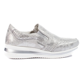 Skórzane sneakersy na platformie srebrne Shelovet srebrny