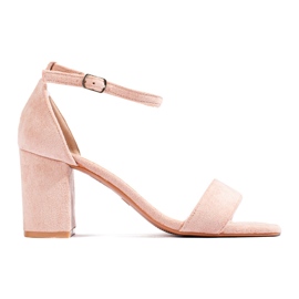 Zamszowe sandały damskie na słupku złote Shelovet różowe