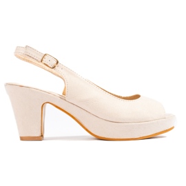 Sandały zamszowe na wygodnym obcasie Shelovet beżowe beżowy