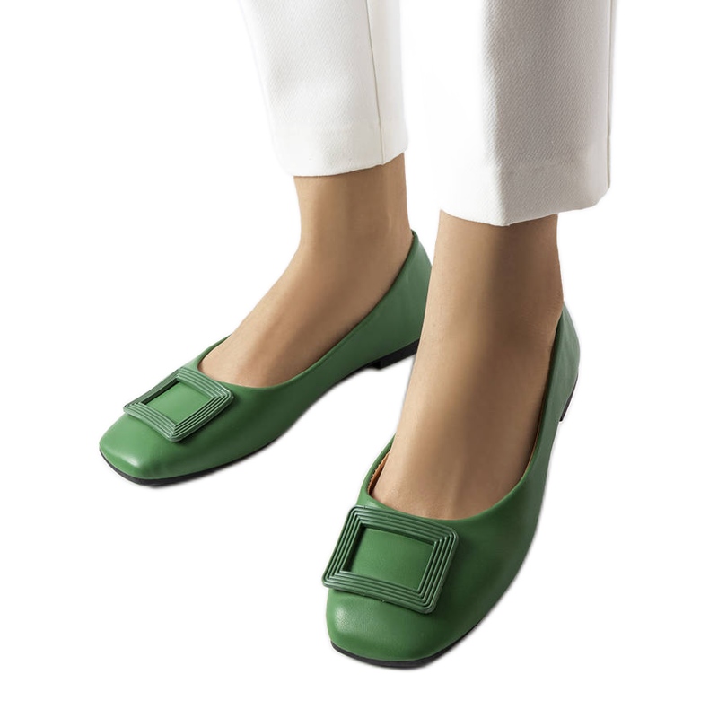 Zielone balerinki z klamerką Sheller