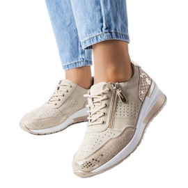 Beżowe ażurowe skórzane półbuty Jazzar beżowy