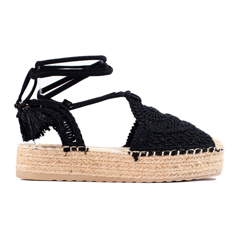 Czarne espadryle na platformie boho Shelovet