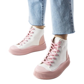 Różowe trampki na platformie Terri białe