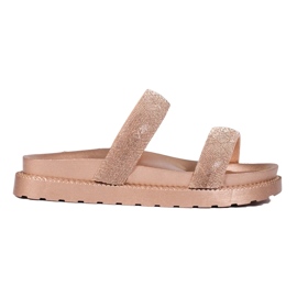 Damskie klapki złote na grubej podeszwie Shelovet złoty