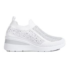 Tekstylne sneakersy na koturnie Shelovet  Biały białe