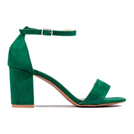 Zielone sandały na słupku zamszowe Shelovet
