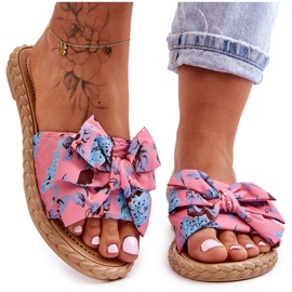 FK1 Damskie Klapki Z Materiałową Kokardą Różowe Blossom