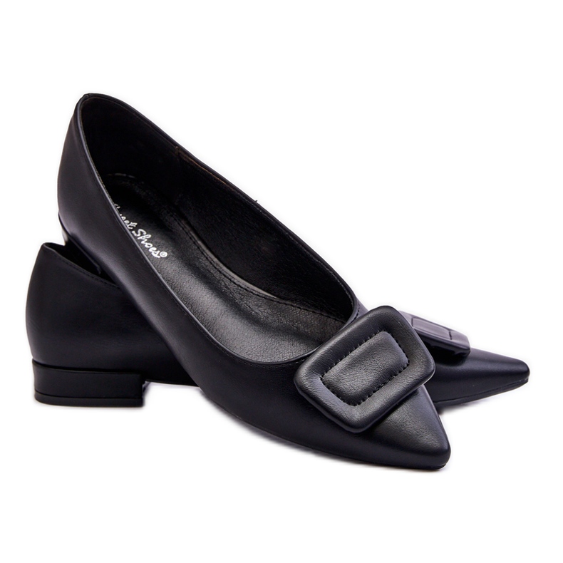 WS1 Klasyczne Baleriny Z Ozdobą Czarne Rivea