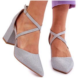 Modne Błyszczące Czółenka Na Słupku Srebrne Galaxy srebrny