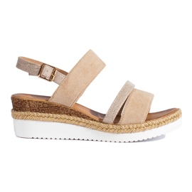 Damskie beżowe sandały na koturnie Shelovet beżowy