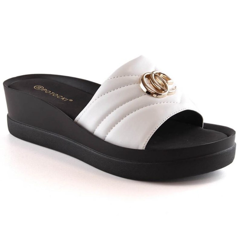 Klapki na koturnie Potocki W YQ21001 WOL159C białe