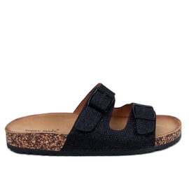 Klapki korkowe brokatowe Alexa Black czarne
