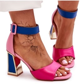 Eleganckie Sandały Na Obcasie Różowo-Niebieskie Sorel różowe