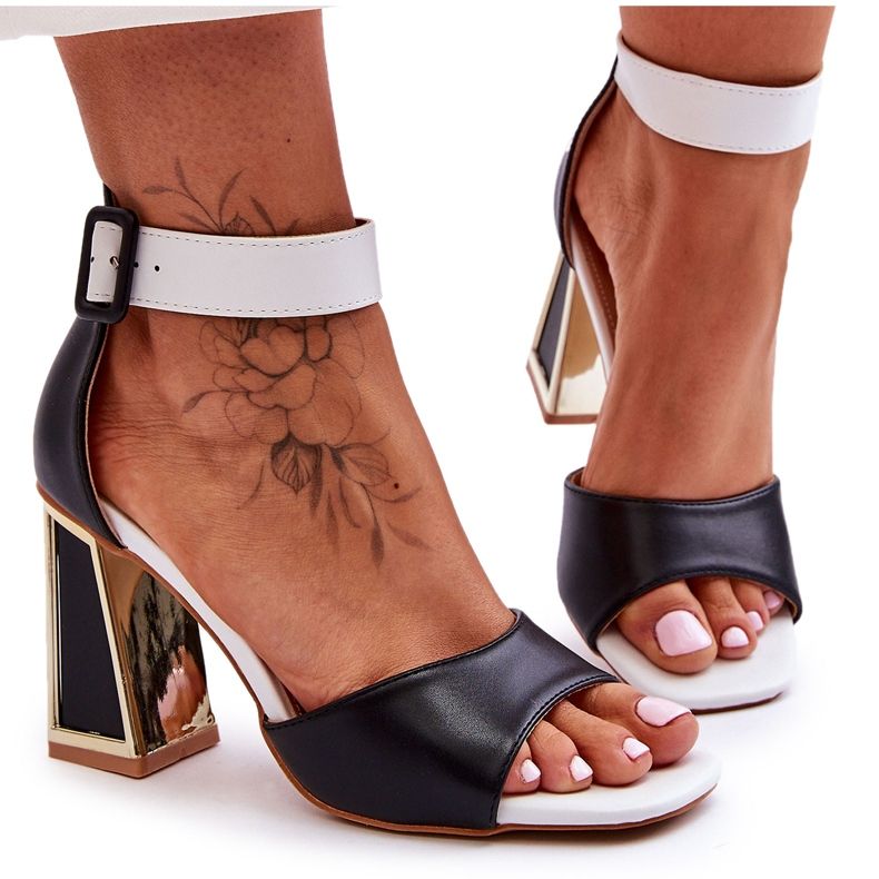 Eleganckie Sandały Na Obcasie Czarno-Białe czarne