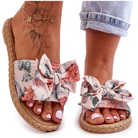 Damskie Klapki Z Materiałową Kokardą Beżowe Blossom beżowy