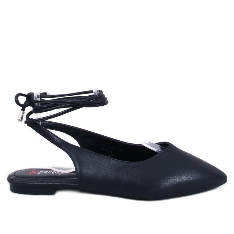 Baleriny z odkrytą piętą wiązane Jody Black czarne