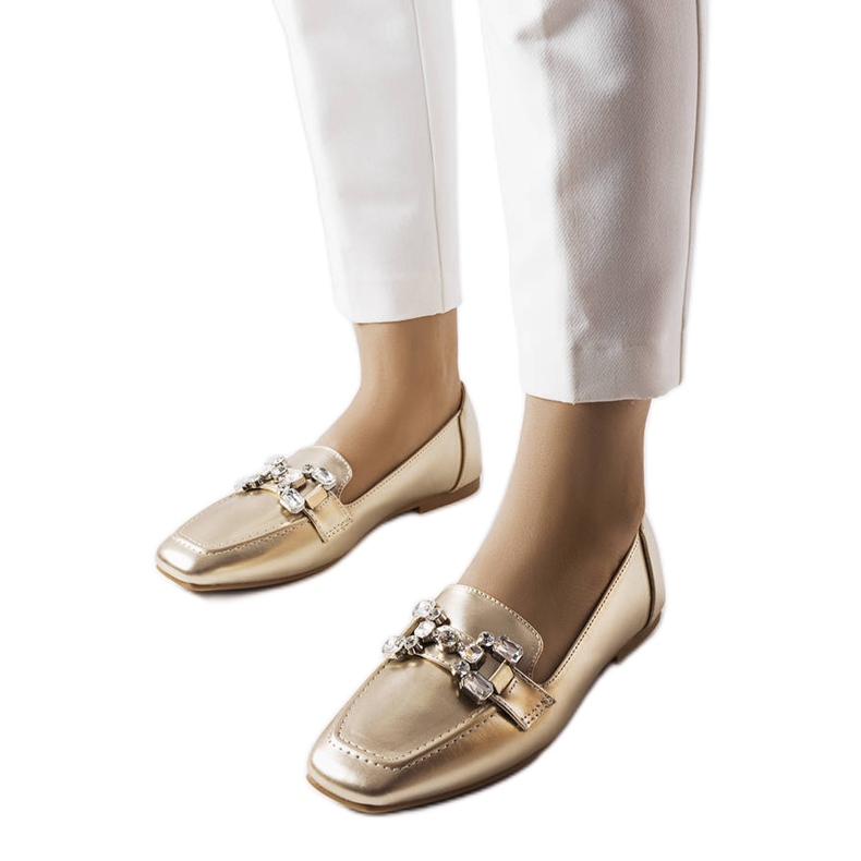 Złote mokasyny z cyrkoniami złoty