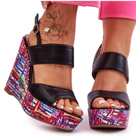 Damskie Sandałki Na Koturnie Czarne Calderia