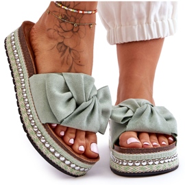 Damskie Klapki Zamszowe Z Kokardą Zielone Lauria