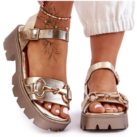 Damskie Skórzane Sandały Z Ozdobą Złote Emori złoty