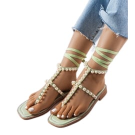 Zielone sandałki z perełkami Graystone