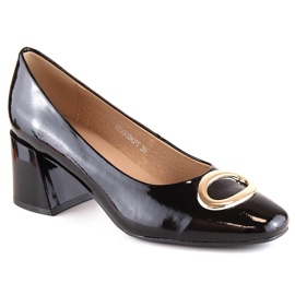 Lakierowane czółenka damskie na ozdobnym obcasie czarne Vinceza 10930