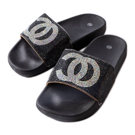 Czarne klapki zdobione cyrkoniami Glendale