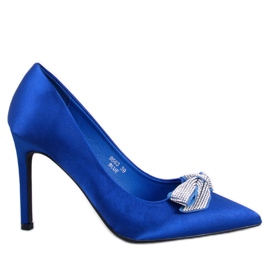 Satynowe szpilki z kokardą Trini Blue niebieskie