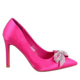Satynowe szpilki z kokardą Trini Fuksja różowe