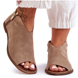 Niskie Zamszowe Botki Sandały Nicole 2799/023 Beżowe beżowy