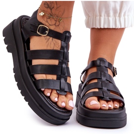 Skórzane Sandały Z Paseczkami Czarne Colet