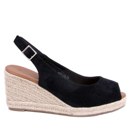 Espadryle open toe na koturnie Nevil Black czarne