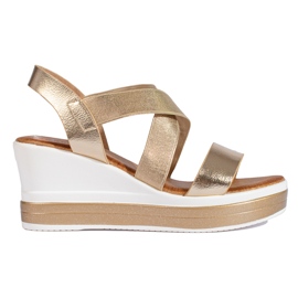 Sandały na koturnie złote Shelovet złoty