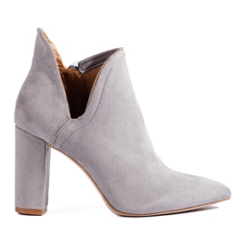 Wysokie botki damskie szare z wycięciem Shelovet