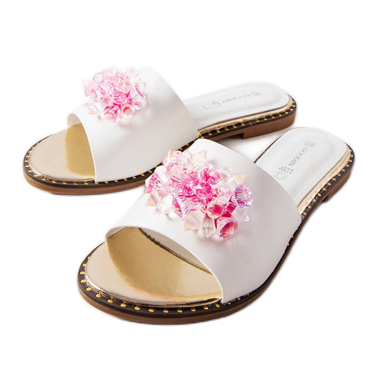 Inna Białe klapki z kryształami Lowa