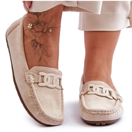 Damskie Modne Zamszowe Mokasyny Beżowe Rabell beżowy