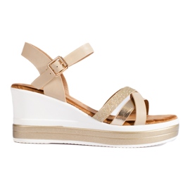 Damskie sandały na koturnie beżowe Shelovet beżowy