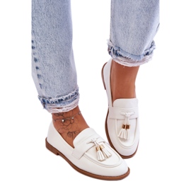 Klasyczne Skórzane Mokasyny Z Frędzlami Białe Camis