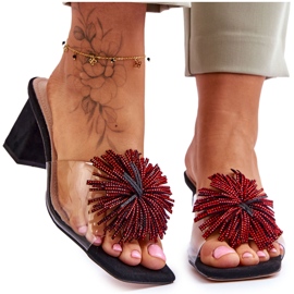 Damskie transparentne klapki na obcasie S.Barski KV-AP658-1 czarne